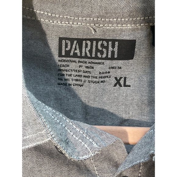 Parish Nation Clothing XLarge mens Button Down gray -blue stripes pre-owned - Picture 6 of 14